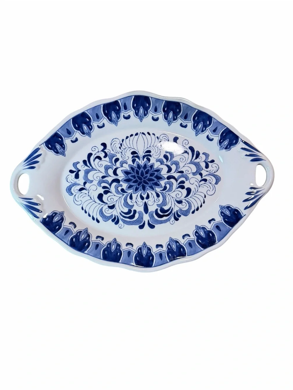 Blue Palm White Floral Ceramic Serving Platter - Classic Home Dining